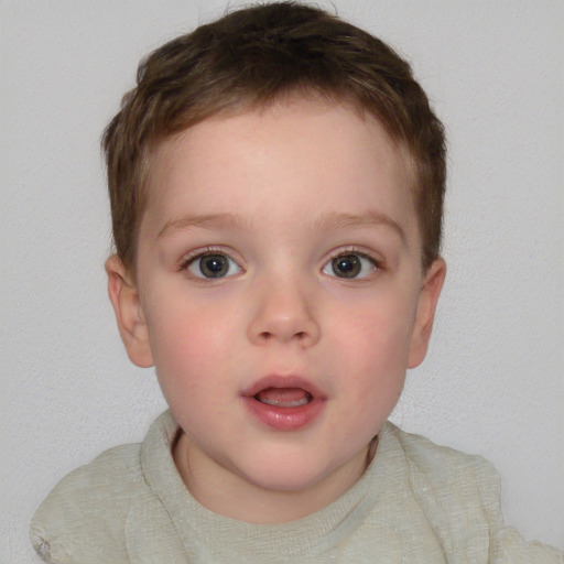 Neutral white child female with short  brown hair and blue eyes