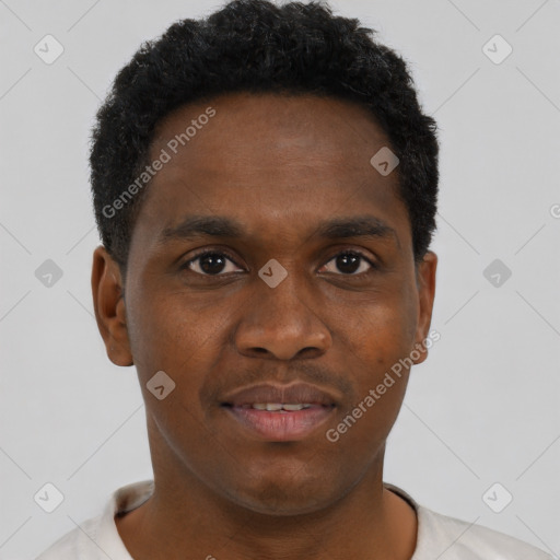 Neutral black young-adult male with short  brown hair and brown eyes