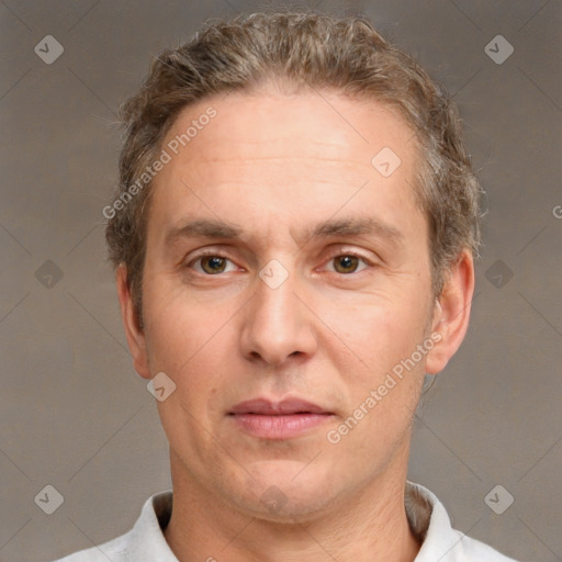 Neutral white adult male with short  brown hair and brown eyes