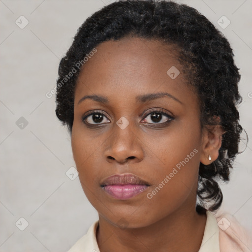 Neutral black young-adult female with short  black hair and brown eyes