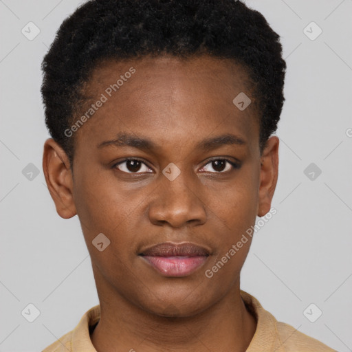 Neutral black young-adult male with short  brown hair and brown eyes