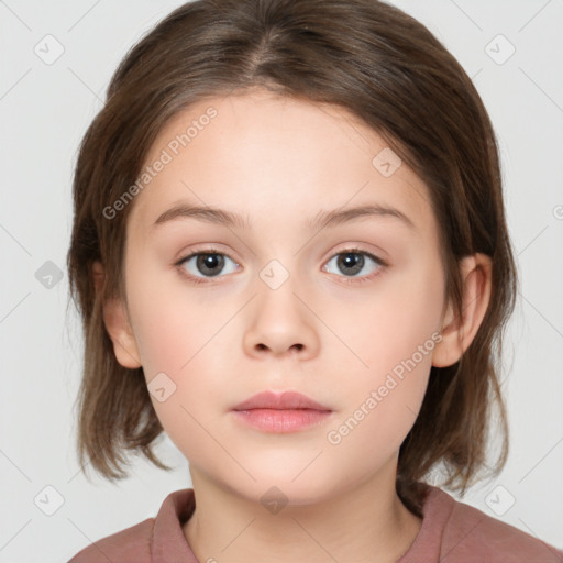 Neutral white child female with medium  brown hair and brown eyes