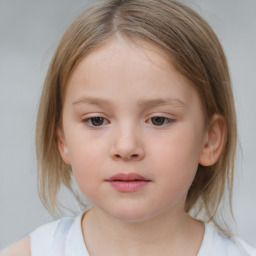 Neutral white child female with medium  brown hair and blue eyes