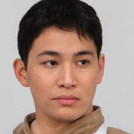 Neutral asian young-adult male with short  brown hair and brown eyes
