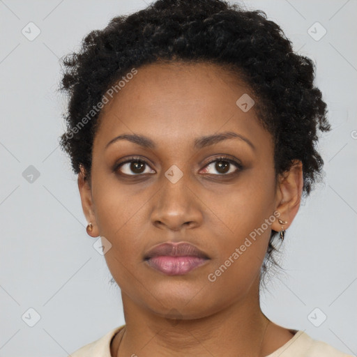 Neutral black young-adult female with short  brown hair and brown eyes