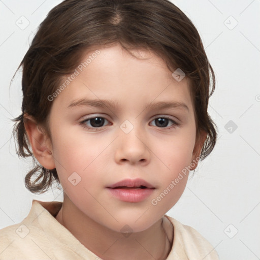 Neutral white child female with medium  brown hair and brown eyes