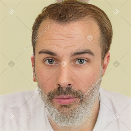 Neutral white adult male with short  brown hair and brown eyes