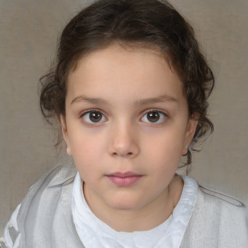 Neutral white child female with medium  brown hair and brown eyes