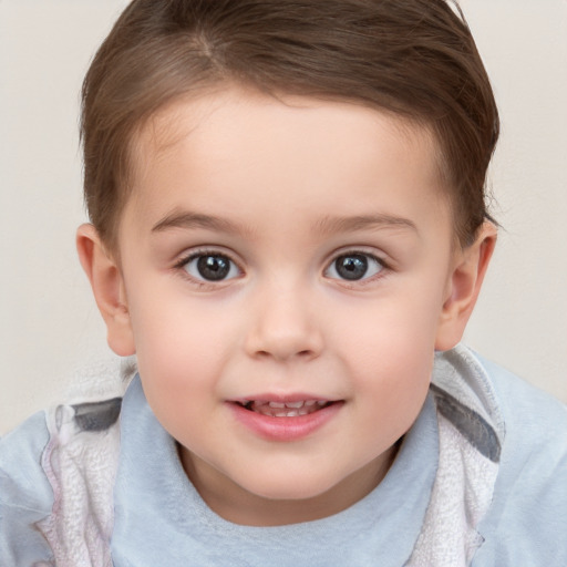 Joyful white child female with short  brown hair and brown eyes