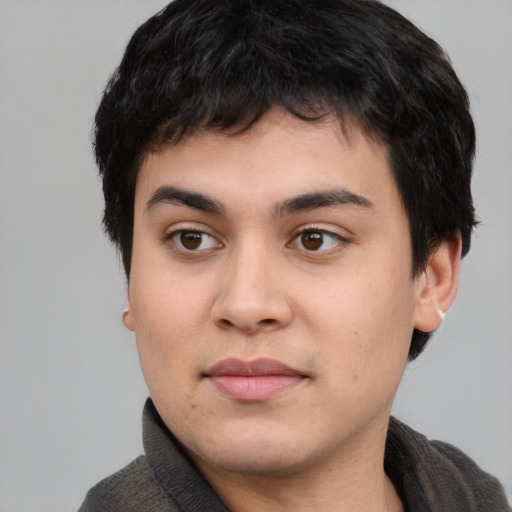 Neutral white young-adult male with short  black hair and brown eyes