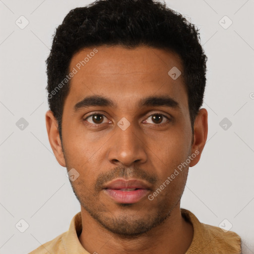 Neutral black young-adult male with short  brown hair and brown eyes