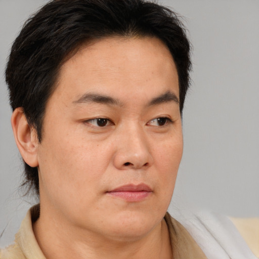 Neutral white adult male with short  brown hair and brown eyes
