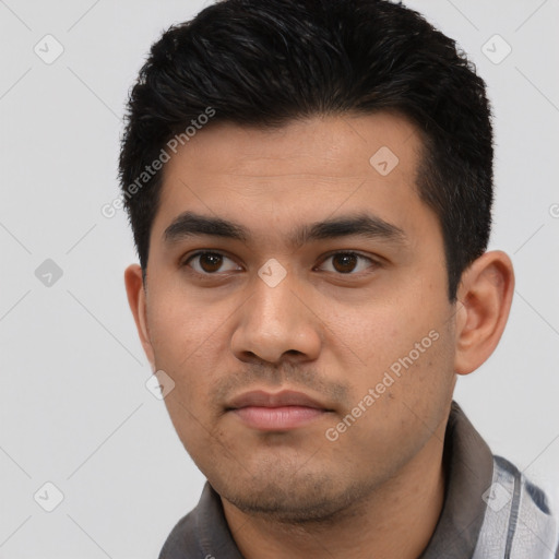 Neutral asian young-adult male with short  black hair and brown eyes