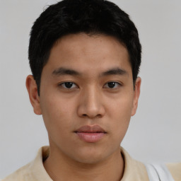 Neutral asian young-adult male with short  brown hair and brown eyes