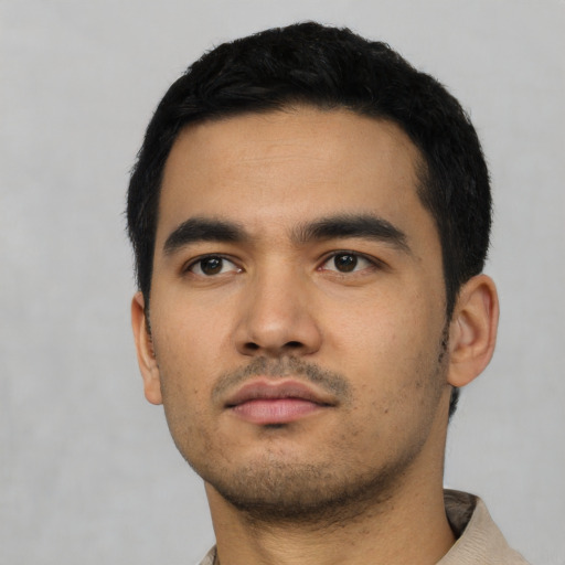 Neutral asian young-adult male with short  black hair and brown eyes