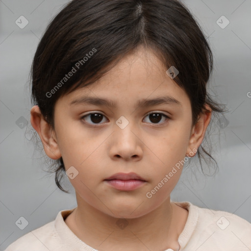 Neutral white child female with medium  brown hair and brown eyes