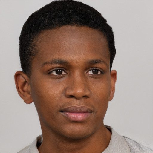 Neutral black young-adult male with short  brown hair and brown eyes