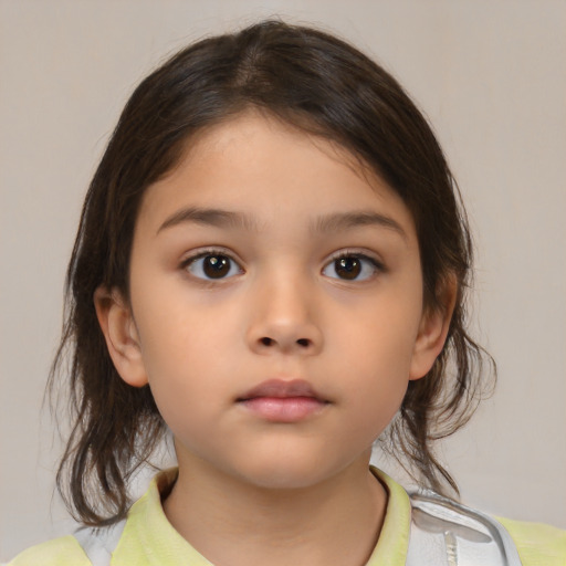 Neutral white child female with medium  brown hair and brown eyes