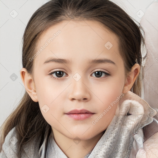 Neutral white child female with medium  brown hair and brown eyes