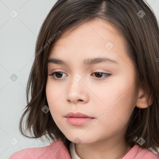 Neutral white child female with medium  brown hair and brown eyes