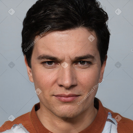 Neutral white adult male with short  brown hair and brown eyes