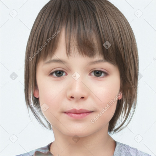 Neutral white child female with medium  brown hair and brown eyes