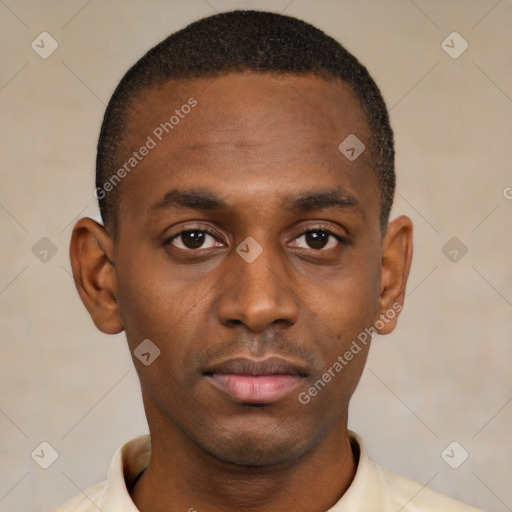 Neutral black young-adult male with short  brown hair and brown eyes