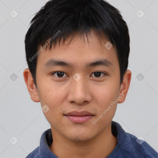 Neutral asian young-adult male with short  brown hair and brown eyes