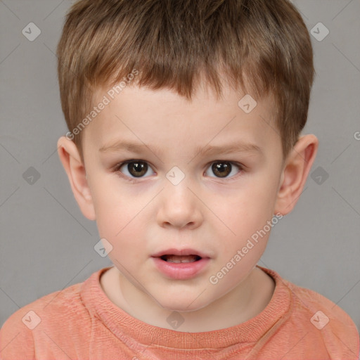 Neutral white child male with short  brown hair and brown eyes