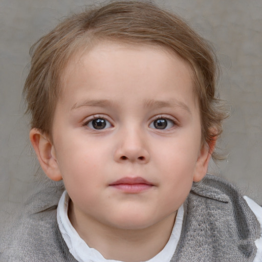 Neutral white child female with medium  brown hair and blue eyes