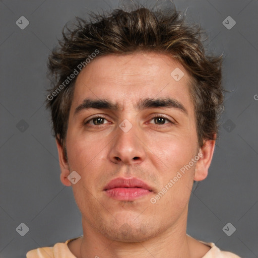 Neutral white adult male with short  brown hair and brown eyes