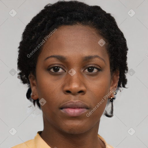 Neutral black young-adult female with short  brown hair and brown eyes