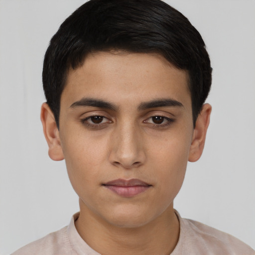 Neutral asian young-adult male with short  black hair and brown eyes