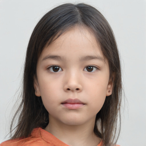 Neutral asian child female with medium  brown hair and brown eyes