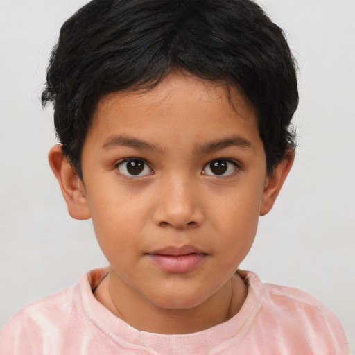 Neutral latino child female with short  brown hair and brown eyes