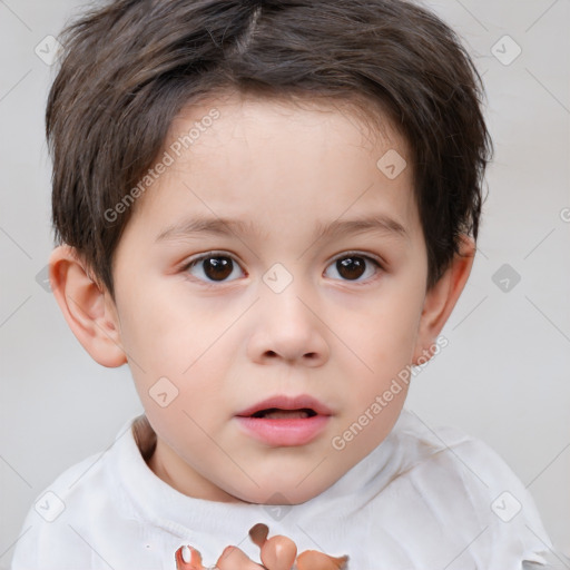 Neutral white child female with short  brown hair and brown eyes