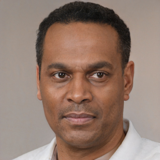 Neutral latino adult male with short  black hair and brown eyes