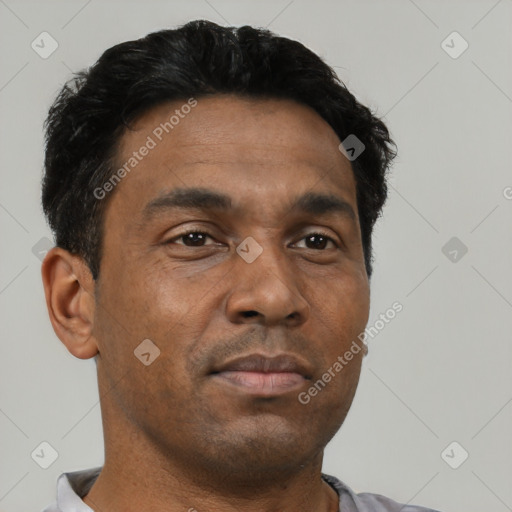Neutral latino young-adult male with short  brown hair and brown eyes