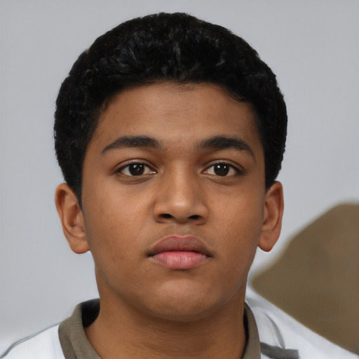 Neutral latino young-adult male with short  brown hair and brown eyes