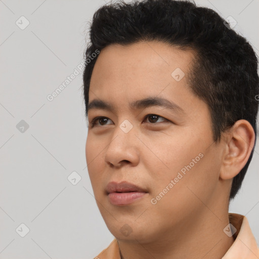 Neutral asian young-adult male with short  black hair and brown eyes