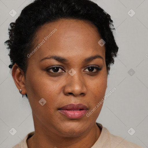 Neutral black young-adult female with short  brown hair and brown eyes