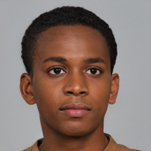 Neutral black young-adult male with short  brown hair and brown eyes