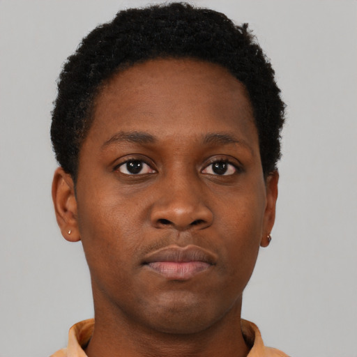 Neutral black young-adult male with short  brown hair and brown eyes
