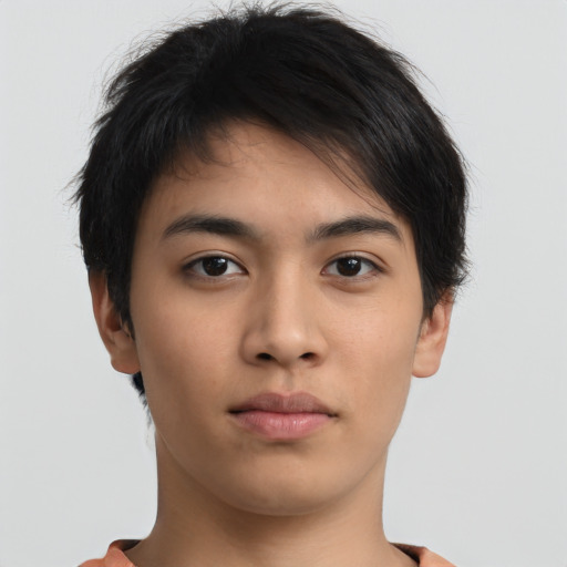 Neutral asian young-adult male with short  brown hair and brown eyes
