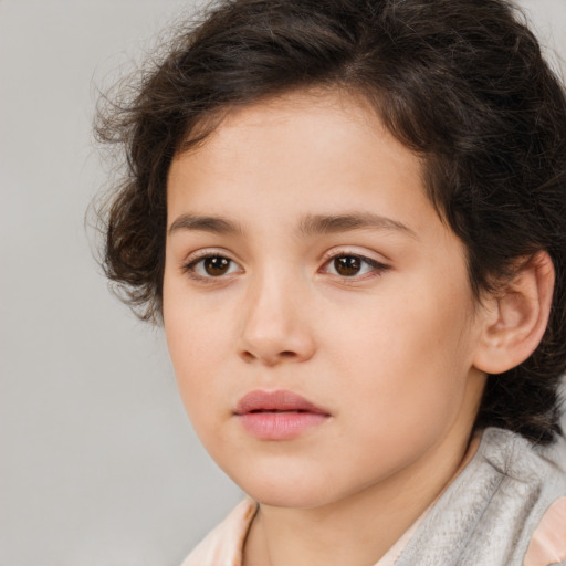 Neutral white child female with medium  brown hair and brown eyes
