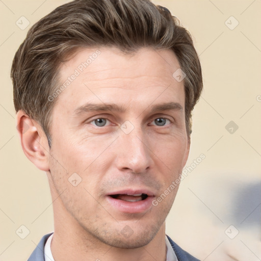 Neutral white adult male with short  brown hair and brown eyes