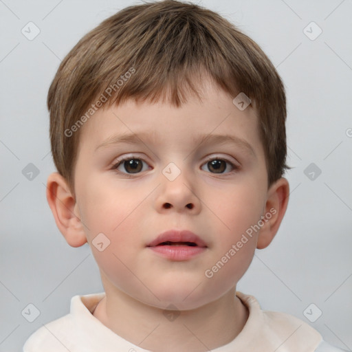 Neutral white child male with short  brown hair and brown eyes