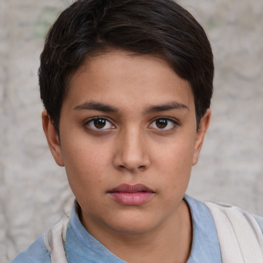 Neutral white young-adult female with short  brown hair and brown eyes