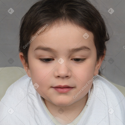 Neutral white child female with short  brown hair and brown eyes