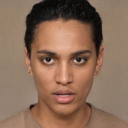 Neutral black young-adult male with short  brown hair and brown eyes